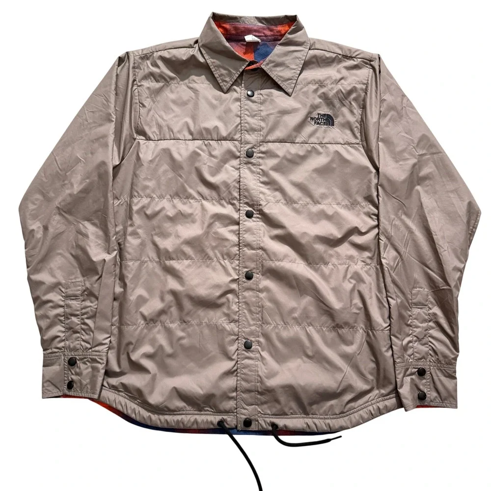 The North Face Reversible Puffer Flannel Mens Medium Taupe Nylon Plaid